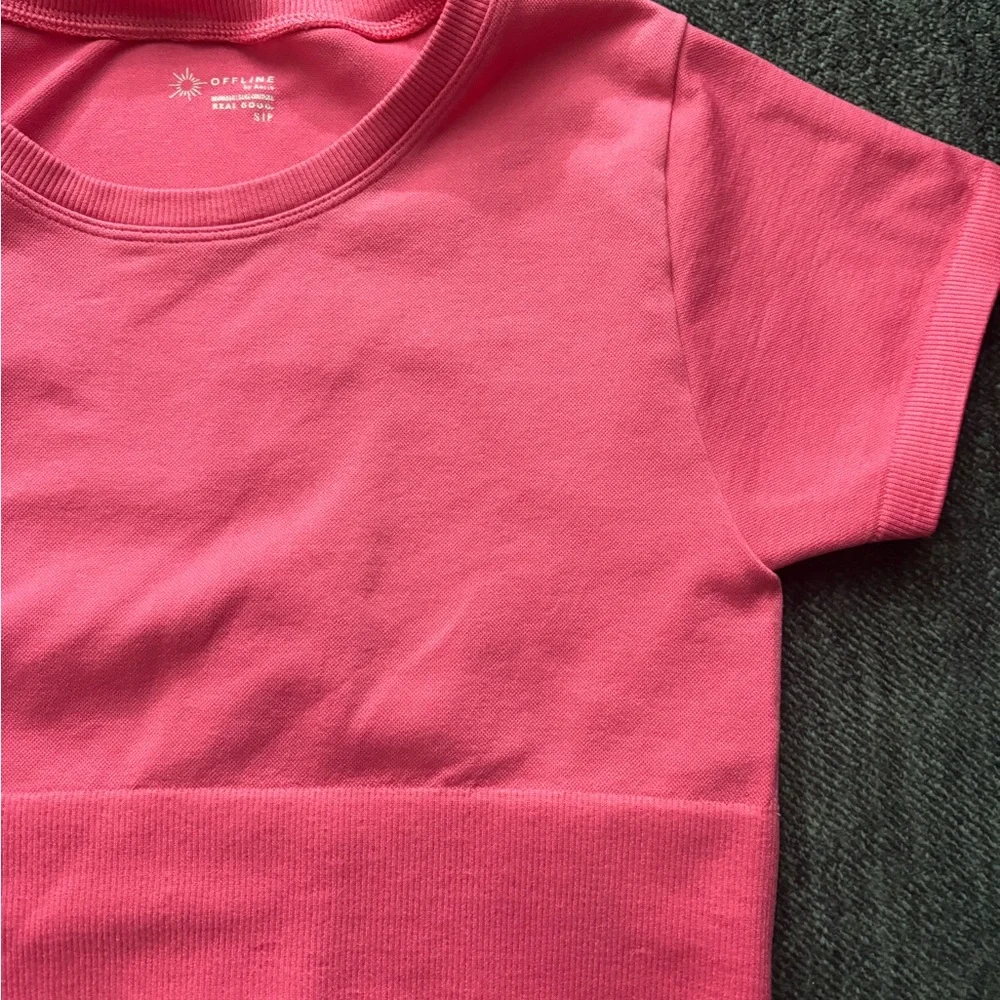 Pink AERIE Short Sleeve Crop Top - Picture 2 of 3